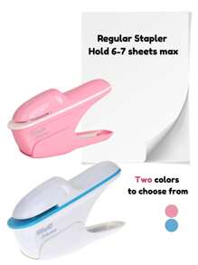 免钉订书机，可容纳7张纸。非常适合装订纸张、文件和账单，适用于家庭、迷你便携式、最多可容纳7张纸、学校和办公室使用、紧凑型办公桌、学校用品、返校用品