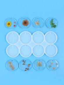 1pc 8 Cavities Round Resin Jewelry Casting Molds Clear Flat Round Resin Pendant Silicone Molds With Hanging Hole For Resin Epoxy UV Resin Soap DIY Craft