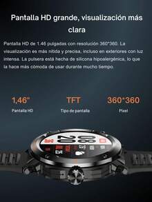 EFFEOKKI Men's 2-In-1 Smart Watch (With Earbuds) - Zinc Alloy Bezel, 1.46" Touchscreen, Supports Wireless Calling, Music Playback, NFC, Multiple Sports & Health Tracking Functions, Compatible With IOS/Android - D13/Black Strap/Zinc Alloy Bezel - View 3