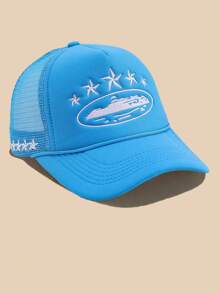 1顶刺绣五角星棒球网帽，可调节户外防晒休闲帽，适合春秋季旅行、海滩，男女皆宜，Y2K风格，（运输过程中可能略有变形，不影响使用）