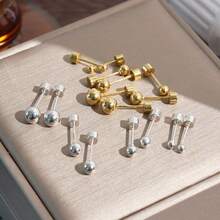 10 对耳环和耳钉套装 - 小号环形耳环、平背内螺纹耳环、珍珠耳钉、不锈钢耳环套装、极简主义珠宝、日常佩戴、赠送朋友的礼物