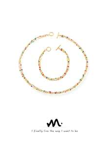 MiDuoDuo 2pcs/Set Luxurious Colorful Zirconia Tassel Necklace & Bracelet Stainless Steel Customized Accessories Gift For Women, Style - Colorful Necklaces & Bracelets - View 14