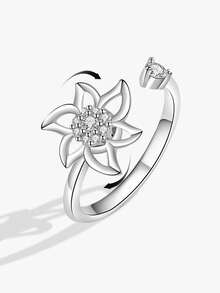 1 szt. obrotowy pierścionek z kryształkami górskimi z królikiem, minimalistyczny, modny, otwarty pierścionek z kwiatowym wzorem, obrotowy pierścionek z amuletem, luksusowy, prosty pierścionek z obrączką, modny pierścionek z cyrkoniami dla kobiet, obrotowy pierścionek z płatkiem śniegu, europejski i amerykański heksagram, otwarty pierścionek z kamieniem księżycowym, obrotowy pierścionek