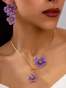 3 pezzi/Set Elegante Collana Pendente e Set di Orecchini con Fiori, Adatto Per Uso Quotidiano, Raduni, Feste, Vacanze e Viaggi delle Donne, Ottimo Regalo Per La Moglie