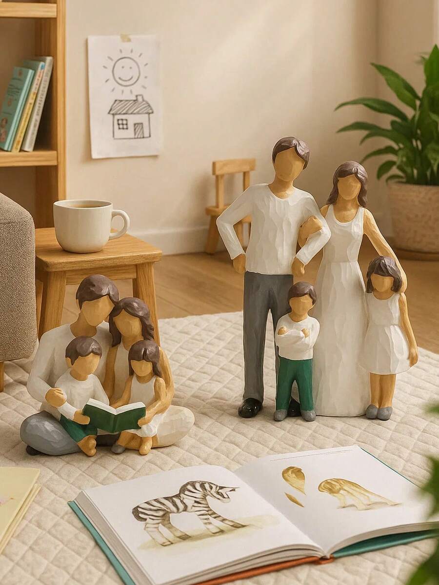 Bộ tượng gia đình bằng nhựa - Tượng cha mẹ và con cái, trang trí nhà cửa, tư thế đọc sách và đứng, quà tặng ngày lễ, thích hợp cho phòng trẻ em, phòng khách hoặc tiền sảnh. - Nhiều màu - Xem 1