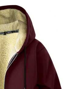 1 áo khoác nỉ Sherpa có mũ dành cho nam, dày dặn ấm áp, phong cách thể thao thường ngày, quà Giáng sinh cho nam giới, mùa đông. - Màu Đỏ Sâu - Xem 3