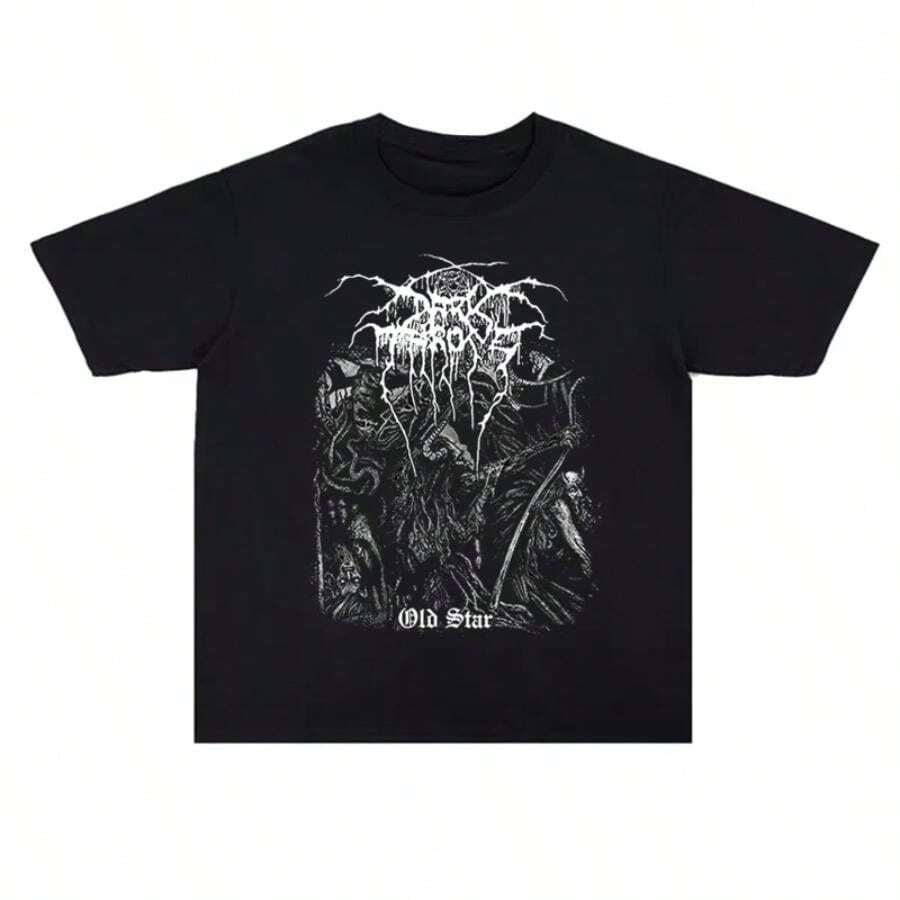 2025 Black Metal Darkthrone Dark Throne Rock Band Printed Cotton Men's And Women's T-Shirts High Quality Short Sleeve Men's Tee 2 - 黑色 - 查看 1