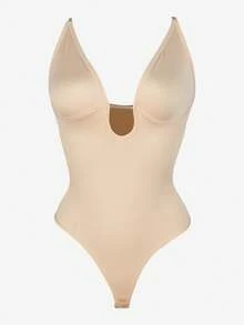 1pc Women Seamless Waist Cincher, Lace Trim Bodysuit, Shapewear By MOVWIN - Apricot - View 8