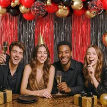 Red And Black Foil Fringe Curtains And Balloon Garland Arch Kit 2 Pack 3.2x8.2 Feet Backdrop Tinsel Curtains And 78 Pcs Balloons For Deadpool Twilight  Party Decorations Red And Black-0162 - Đỏ và Đen - Xem 4