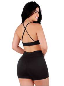 Work Fitness Kit 2 Set Bare Back Top With Cross Straps And Bermuda Shorts Basic Premium - Black and White - View 5