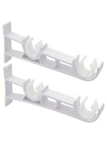 Sturdy Double Layer Curtain Rod Brackets, Wall Mounted Curtain Rod Holders, Fits Approx. 1 Inch Diameter Curtain Rods