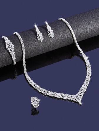 5pcs Cubic Zirconia Decor Jewelry Set