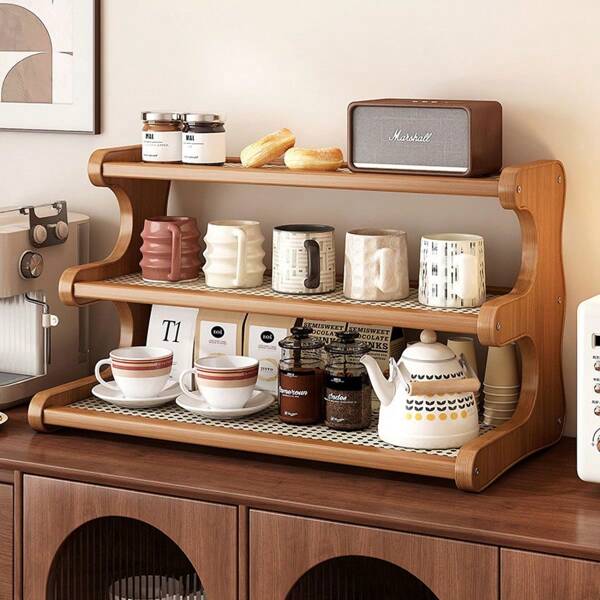 Rack de almacenamiento de plástico de ratán trapezoidal de madera de primera calidad, adecuado para plantas en maceta, alféizar de ventana, balcón, soporte para flores, drenaje multicapa Shelf, portavasos escalonado, escritorio flexible de uso múltiple, estantería, cocina y oficina