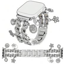 1 Stück schwarzes glitzerndes Lederarmband mit Liebes-Anhänger aus Zinklegierung, kompatibel mit Apple Watch Ultra 2/SE/10/9/8/7/6/5/4/3/2/1, 38/40/41/42mm 42/44/45/46/49mm