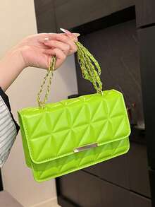Fashion Solid Color Embossed Chain Shoulder Bag, Stylish Shoulder Crossbody Handbag For Women, Portable Tote Bag - Mint Green - View 11