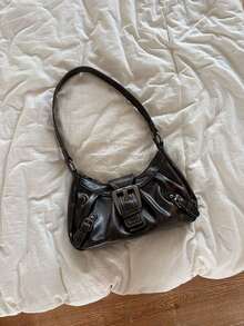 破旧的 Y2K 朋克摩托车包，荒原风格复古腋下包，新款高品质多功能手提包/单肩包 - 咖啡棕 - 查看 6