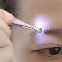 Upgraded LED Lighted Eyebrow Tweezers - Portable Precision Makeup Tool, Smart Design For Perfect Eyebrow Shaping And False Lash Application, Battery Powered, Makeup Tool | Slim Eyebrow Design | Includes Button Battery - Silver - View 5