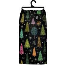 1 set/2 piezas Paños de cocina con diseño de árbol de Navidad y copos de nieve, adecuados para comedor, cocina, baño, decoración navideña, decoración de fiesta familiar, decoración del hogar, artículos del hogar, regalos para mayores y amigos