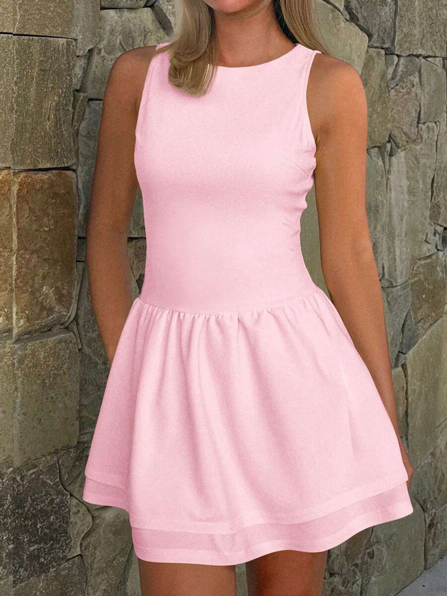 Women's Solid Color Fitted Backless Christmas Dress - Pink - View 1