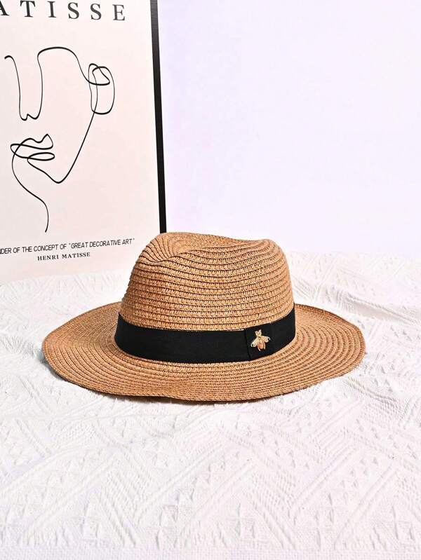 1pc New Men's Top Hat Panama Hat Sunshade And Sunscreen Beach Hat Women's Summer Jazz Hat Summer Beach Sun Hat Wide Brim UV Resistant Lightweight