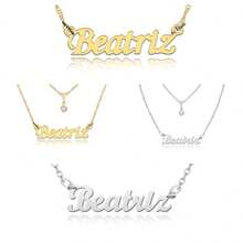 Beatriz Name Necklace Gold Plated Or Black Plated Silver In Stainless Steel Normal Letter Chain Double Double Choker With Light Point - 1 Colar Normal dourado - 查看 1