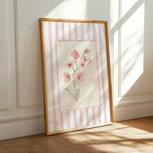 1幅粉色花卉墙画，灵感源自南希·梅耶斯的花卉印花帆布画，奶奶风格海报，水彩粉色条纹装饰画，适用于卧室、客厅、咖啡馆、酒吧或宿舍装饰，送给她的礼物，可选无框或有框。 - 彩色 - 查看 4