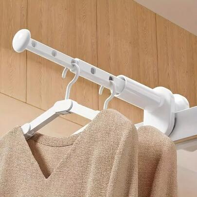 1pc Foldable Travel Clothes Drying Rack With Adjustable Tension Rod - No Drilling Required, Durable ABS Material, Space-Saving Design, Suitable For Hotel, Balcony And Home Use - Can Hold Over 5 Pieces Of Clothing, Clothes Clips