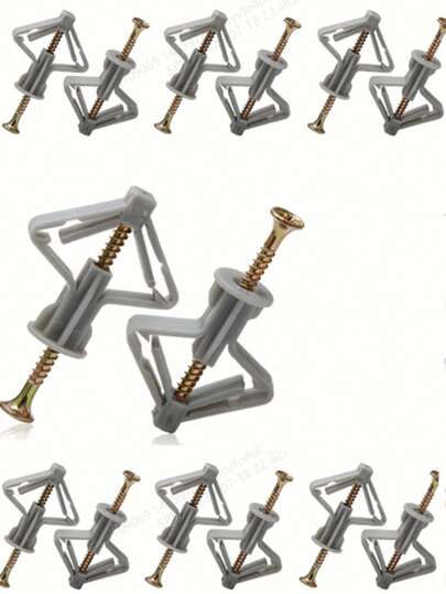 20/40/80pcs Grey Hollow Wall Anchors, Butterfly Expansion Anchors Without Screws, Drywall Screws, Plugs Suitable For 8-12mm Thick Boards, Nylon Plastic Expansion Bolts, Drywall Butterfly Screws, Plastic Expansion Sleeves For Hollow Wall