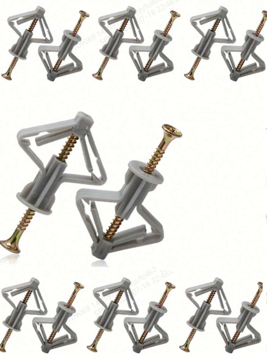 20/40/80pcs Grey Hollow Wall Anchors, Butterfly Expansion Anchors Without Screws, Drywall Screws, Plugs Suitable For 8-12mm Thick Boards, Nylon Plastic Expansion Bolts, Drywall Butterfly Screws, Plastic Expansion Sleeves For Hollow Wall