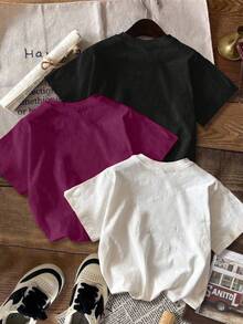 3 PACK Playera básica mujer dama cuello redondo manga corta estampado CALIFORNIA LOS ANGELES BROOKLYN casual algodón comodidad estilo moderno versatilidad moda casual Textura Suave Fortiz - Multicolor 5 - Ver 2