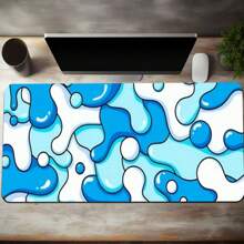 蓝色波浪纹加长鼠标垫 - 防滑橡胶底座，防水，舒适耐用，可水洗长方形游戏垫，适用于台式机和笔记本电脑，笔记本电脑桌垫 | 艺术桌垫 | 可水洗桌垫，桌面鼠标垫，学习用品，返校季游戏鼠标垫，桌面配件，办公用品，办公桌配件，鼠标垫，桌面鼠标垫
