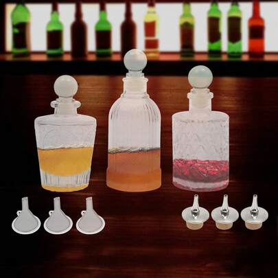 Bazargame Vintage Glass Syrup Bottle Absinthe Bottle Set, A Set Of 3 Glass Storage Bottles, A Multi-Purpose Bittering Bottle