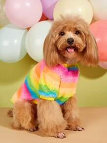 1 Stück Neuer koreanischer Stil Regenbogen gestreifter Fleece Loose Sweatshirt, warme Haustierkleidung für Teddy, Pudel, Bichon Frise