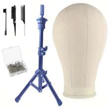 Canvas Block Wig Head, Wig Stand Tripod With Head, Mannequin Head For Wigs, T Pins, Bristle Brush - 假髮架及頭套 - 查看 3