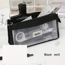 Transparent 3 Layer Mesh Pencil Bag Pen Case Triangle Shape Gauze Storage Pouch For Stationery Office School Back To School,Back To School,School Supplies,Pencil Case,Pencil Pouch,School Bag