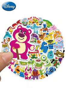 Disney 50PCS Officially Licensed Character Collection Q Version Cartoon Vinyl Stickers For Mugs Books Luggage Pen Holders Phone Cases For Dad Mom Grandparents Siblings Best Friend Funny Gifts Buzz Slinky Dog Mr.Potato Head Alien Hamm Woody Jessie Lots-O'-Huggin' Bear
