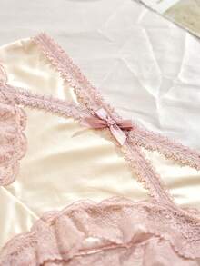 4 peças [ especial exclusiva] Calcinha triangular feminina sexy com borda de renda translúcida, confortável e suave para a pele, romântica, com design de laço fofo real, estilo fada doce (vermelho e branco), calcinha feminina vermelha para uso diário