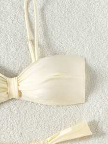 Bộ đồ bơi 2 mảnh bikini dây mảnh hở lưng gợi cảm cho nữ, màu vàng nhạt - Kem - Xem 3