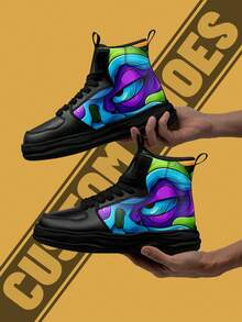 Custom High-Top Boots, Faux Leather Upper, Personalized Design, Upload Your Picture, Soft And Comfortable, Street Style, Stylish Customized Gift For Mom/Dad/Her/Him/Girlfriend/Boyfriend/Wife/Husband/Friend