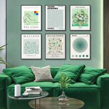 Sage Green Matisse Wall Art Prints, Modern Abstract Exhibition Posters Set Of 6, Vintage Colorful Flower Market Women, Pink Danish Pastel Aesthetic, Boho Retro Minimalist Images Decor Bedroom,