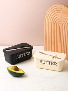 1 đĩa đựng bơ bằng nhựa kèm dao phết bơ và nắp, hộp đựng bơ dùng để nướng bánh và làm quà tặng trong bếp, đĩa đựng bơ kín có thể đặt trên quầy hoặc trong tủ lạnh, máy rửa chén - Nhiều màu - Xem 3