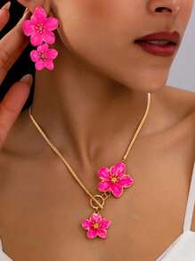 3 pezzi/Set Elegante Collana Pendente e Set di Orecchini con Fiori, Adatto Per Uso Quotidiano, Raduni, Feste, Vacanze e Viaggi delle Donne, Ottimo Regalo Per La Moglie