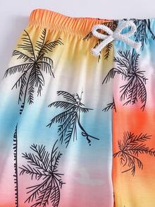 3 件套男婴时尚树叶印花上衣、印花短裤和帽子，夏季服装 - 橘色 - 查看 8