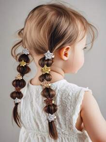 20件/套 女婴可爱闪亮亮片金银星星发夹，公主星小号BB夹，侧夹，鸭夹，刘海夹，日常发饰 - 彩色 - 查看 4