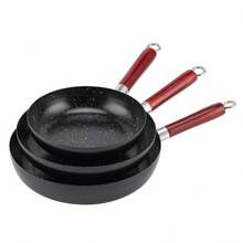 Frying Pan Set 3 Piece – 20/24/26cm Non-Stick Marble Coating – Induction Compatible Skillets – Black Marble, Cool-Touch Wooden Handle – Scratch Resistant, Dishwasher Friendly – Even Heating Aluminum Cookware - Black - View 10