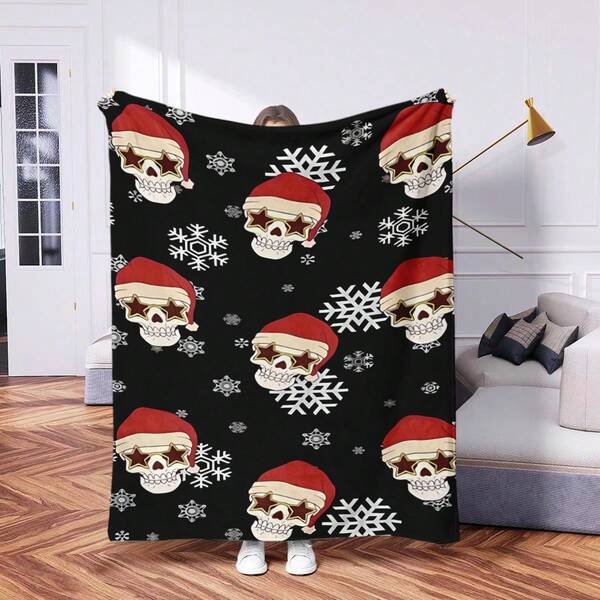 1pc Contemporary Flannel Trending Halloween & Christmas Design Blanket - Soft & Warm Digital Printed Knit Throw Blanket, Suitable For Napping, Sofa, Office, Camping, Multipurpose Gift, All Seasons
