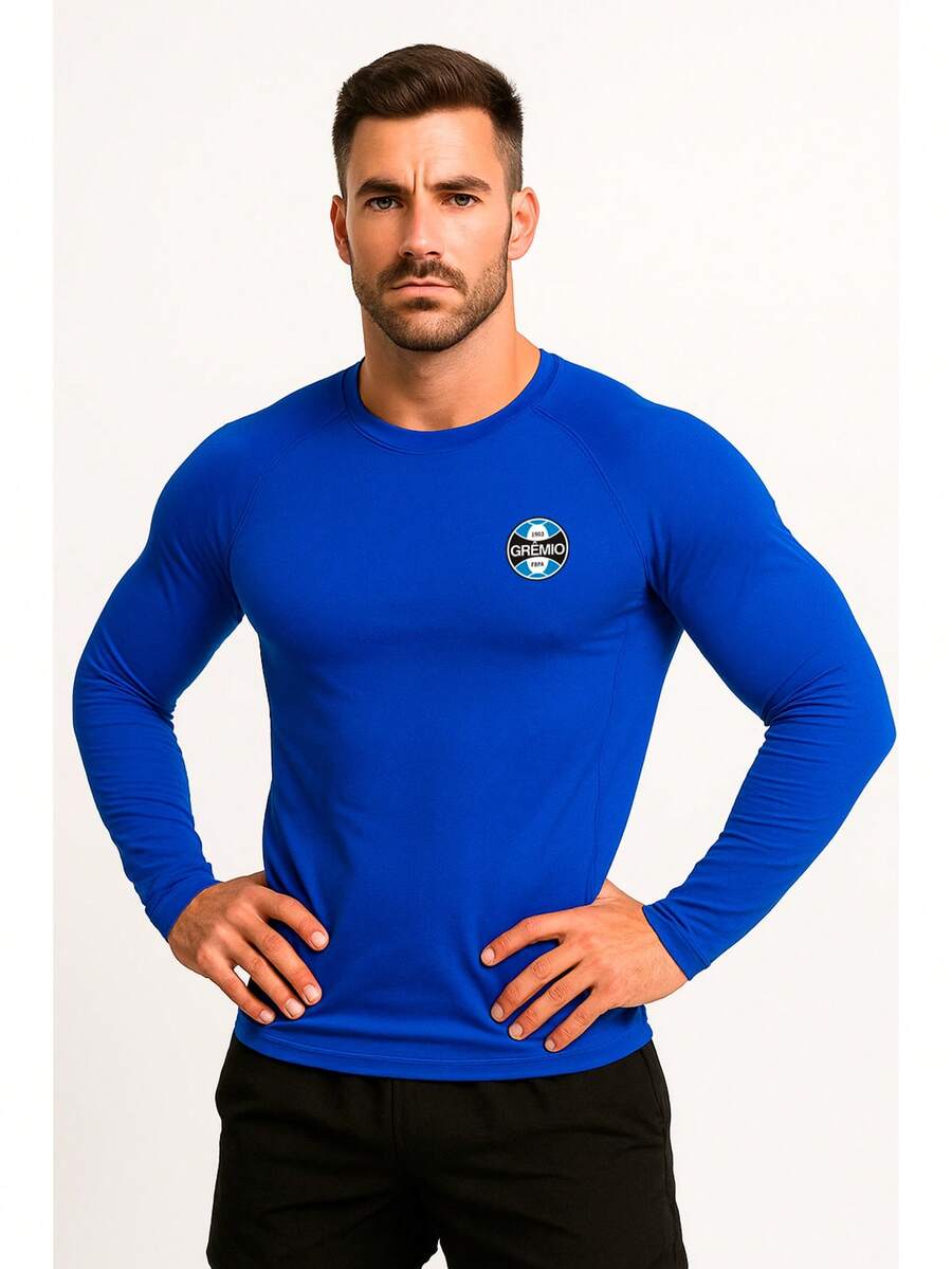 Black Thermal T-Shirt Long Sleeve Second Skin UV Protection 50 Grêmio - 寶藍色 - 查看 1