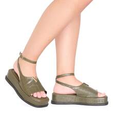 Vitrine shoes Flatform Casual Sandals Showcase Shoes Boho Chic Croco Adjustable - 軍綠色 - 查看 5