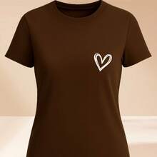 Women's Basic T-Shirt Cute Heart 100% Cotton Various Colors - 鏽棕色 - 查看 2