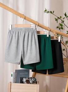 3 Pcs Boys' Casual Street Style Slant Pocket Shorts, Comfortable For Daily, Sports, Leisure And Holiday